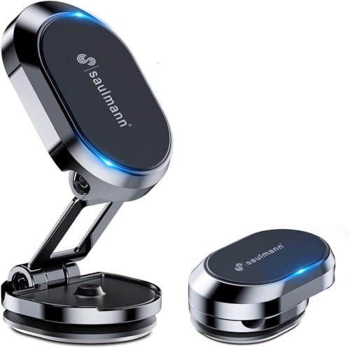 Saulmann® Magnetischer Faltbarer Handyhalter für Auto [6 x Verbesserte N52 Magneten] Smartphonehalterung, Volle 360° verstellbare Drehung für Smartphones Aller Art - SCHWARZ