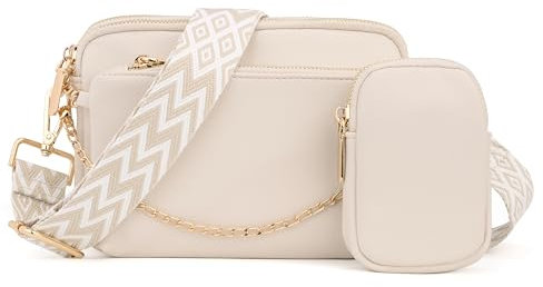 UTO Kleine Umhängetasche Damen 3 in 1 Crossbody Bag Damen Breiter Gurt mit Münzbeutel Handtasche mit Abnehmbare Kette Schultertasche mit Abnehmbarer Verstellbarer Schultergurt Rosa Stylisch Tasche