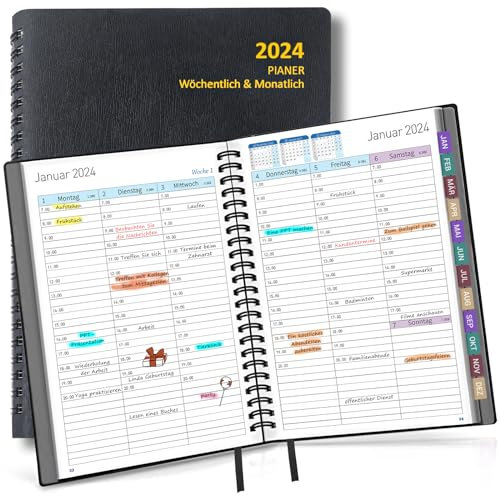 ANYUKE Terminplaner 2024 A5, Kalender Buchkalender, Soft Cover Wochenplaner, Tagesplaner mit 30 Minuten Intervalle + Viele Extras, Geeignet für Jeden Planer - auf Deutsch