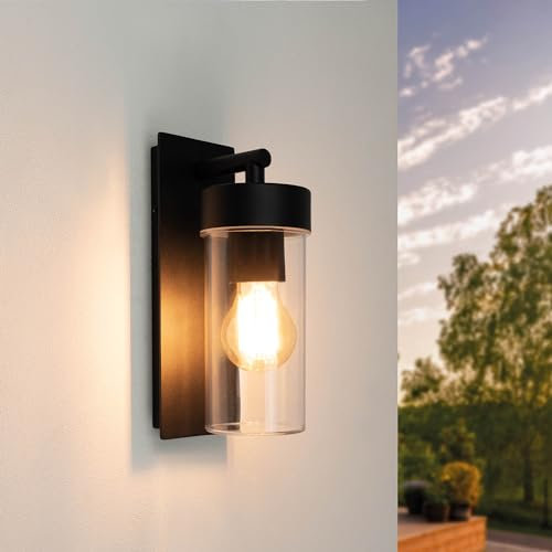 Ledvion Moderne Wandleuchte Außen, Schwarz, E27-Fassung, IP44, Außenleuchte, Außenbeleuchtung, Gartenbeleuchtung, Fassadenbeleuchtung, Außenwandleuchte, Wandleuchte