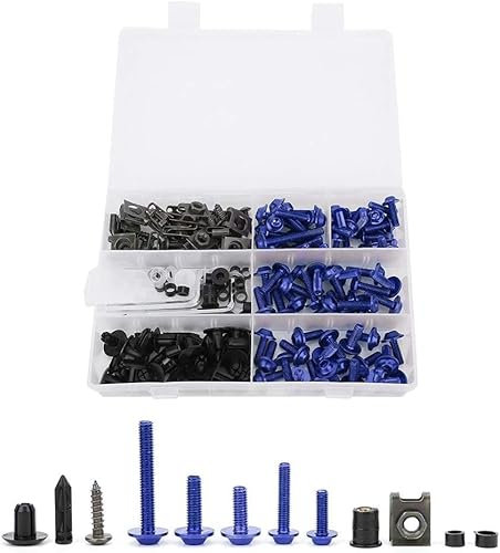 ANBOO 177 PCS vis Carenage Moto Jeux De vis Et D'écrous Pour Batterie de Moto Boulons de Carénage Moto Clip de Fixation Universel En Aluminium Pour Les Sports Motorisés Et La Course De Moto(Bleu)