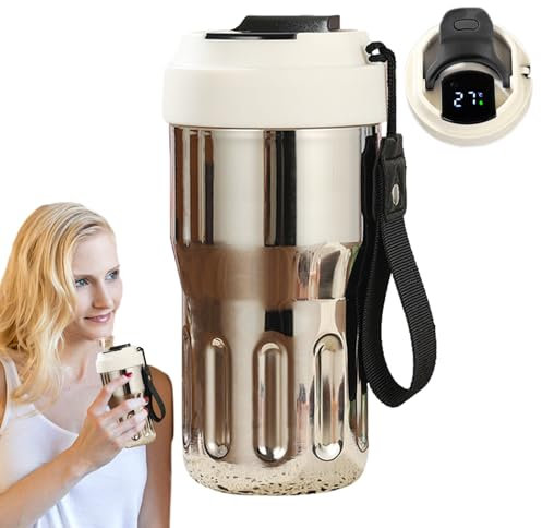 JINGAN Botella isotérmica con pantalla de temperatura, botella de agua isotérmica | Taza térmica con pantalla digital de 500 ml con cierre hermético, taza de café con conservación de la