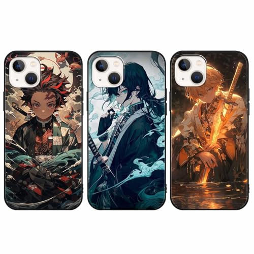 LYUBFDC 3 Stück Handyhülle für iPhone 13/iPhone 14 Hülle 6.1 Zoll, Anime Kamado Tanjirou Zenitsu Muichirou Manga Muster Design Case Cartoons Schutzhülle TPU Silikon Charmant für Jungen