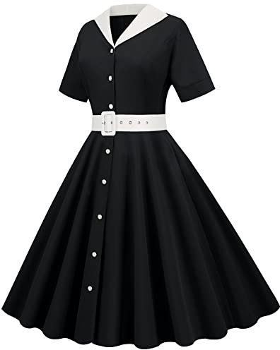 Robe Vintage Femme Année 40, Chic Et Élégant Chemise 1950s Plissé Swing Cérémonie Jupe Plissée Avec Nœud A-Line Rose Cocktail Danse Retour Au Genou