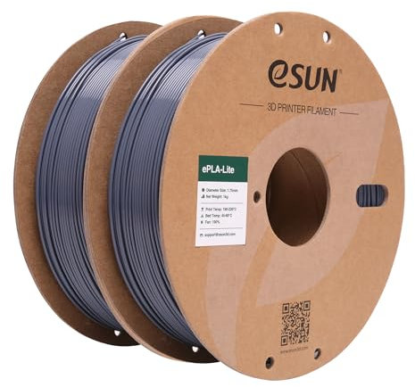 eSUN PLA Filament 1.75mm, Modifiziertes 3D Drucker Filament PLA, Maßgenauigkeit +/- 0.03mm, 1KG pro Spule, 2 Spulen 3D Druck Filament für 3D Drucker, Grau