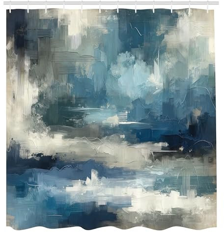 ABAKUHAUS Azul Marino Cortina de Baño, Arte de Pintura Abstracta Moderna, Material Resistente al Agua Durable Estampa Digital, 175 x 200 cm, Coco Crudo Azul Marino