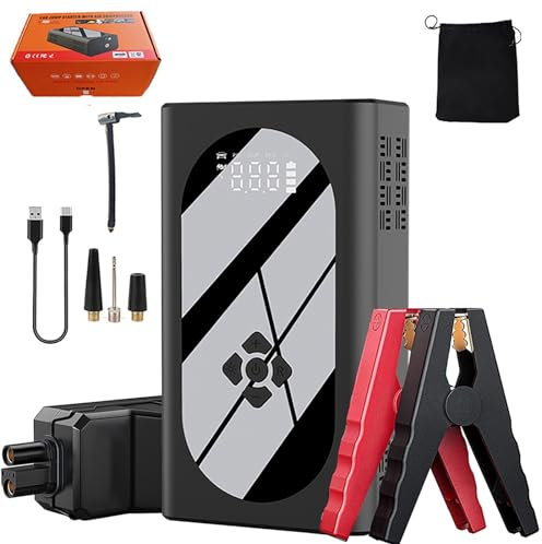 ATLION Jump Starter Power Pack with Air Compressor, 150PSI 10000mAh 2000A Peak Current Emergency Car Jump Starter Power Bank (for 12V Gas/Diesel), Digital Screen Display, USB, LED Flashlight(Black)