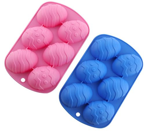 2 Pcs Easter Egg Mould Blue and Pink Silicone Easter Moulds for Chocolate Confectionery and Jelly Mousse Cake Making DIY Baking
