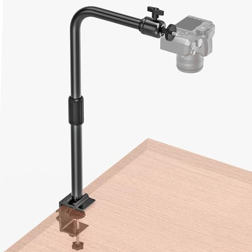 Overhead Camera Mount Stand, Height Adjustable and 360° Rotating Camera Desk Mount, Camera Stand with Universal 1/4 Ball Head for Cameras, Webcams, Panel Lights and Microphones