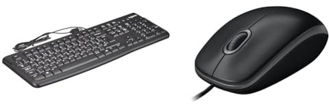 Logitech K120 Wired Business Keyboard for Windows or Linux, USB Plug-and-Play, Full-Size & M100 Wired USB Mouse 3 Buttons 1000 DPI Optical Tracking, For left and right handed users