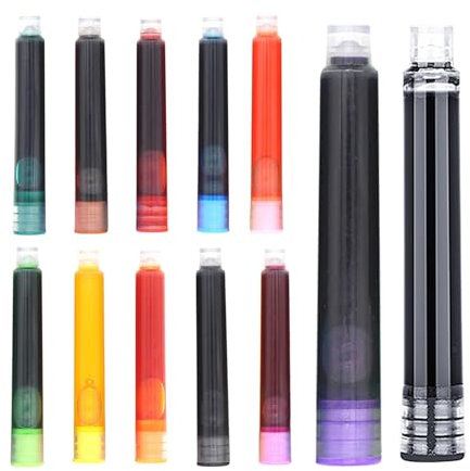Fountain Ink Cartridges, Cross Fountain Ink Cartridges, 12 Colorful Parkerr Fountain Ink Cartridges Refill, Refill Cartridges for 2.6 Mm Bore Diameter, Calligraphy Fountain
