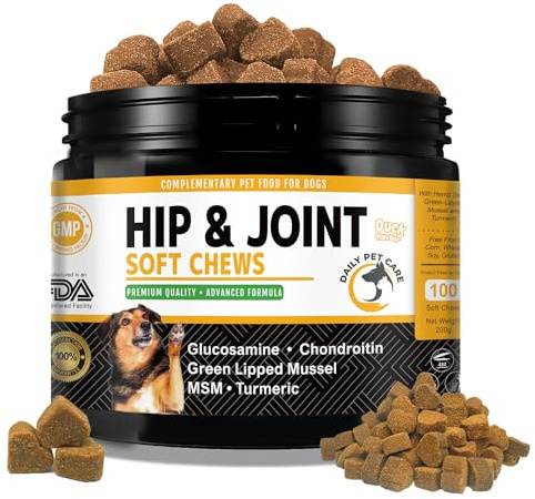 Hip and Joint Supplements For Dogs | Dog Joint Supplements to Reduce Stiffness and Improve Mobility with Organic Turmeric, Glucosamine, Chondroitin and Green Lipped Mussel For Dogs (Duck)