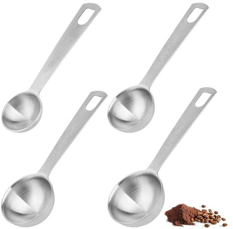 4 Piezas Cuchara De Medición Cucharada Para Café Cucharas Café Acero Inoxidable De Mango Largo Cucharas Medidoras Café Reutilizables Juego Cuchara Medidora De Acero Inoxidable Para Cocinar y Hornear