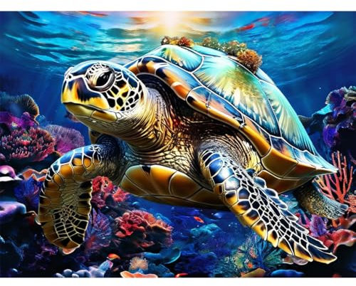 luckyarina Diamond Painting Erwachsene Schildkröte- Diamont Painting Tiere, Schildkröte Diamond Painting Bild als Geschenk für Home Wall Decor 30X40CM