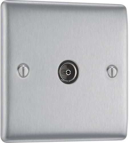 AMK® BG Brushed Steel Co Axial Socket 1 Gang TV Aerial Connection With Euro Module Includes All Mounting Screws