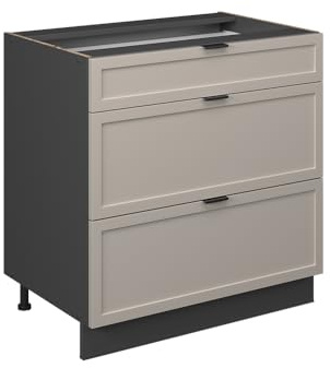 Vicco Küchenunterschrank Fame-Line, GrauBeige, 80 cm | MDF-Front · Ohne Arbeitsplatte · Höhenverstellbare Füße · Metallgriffe · Metall-Vollauszüge