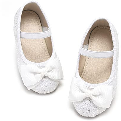 Kiderence Little Toddler Girls Dress Shoes Ballerina Ballet Flats Kids White Mary Janes Size 4