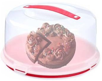 ZOPPER Red Large Round Plastic Cake Box With Lockable Lid & Carry Handles Portable Cake Carrier Storage Container Fits 11 inch Ideal for Cakes, Cookies