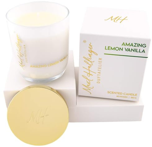 Hallingers Amazing Lemon Vanilla - Duftkerze aus Sojawachs bis 40h Maxl Hallinger Duftatelier, scented candle, Duftkerzen im Glas (Glas & Karton) - Geschenkideen Weihnachten & Geschenke Adventskalende