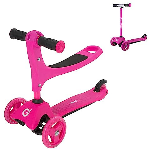 EVO 3-in-1 Cruiser Scooter Pink | Verstellbare Griffhöhe | 3-stufiges austauschbares Design | Sitzender Roller in 2 Rädern Push Scooter | Idealer erster Roller für Kinder im Alter von 1–7 Jahren