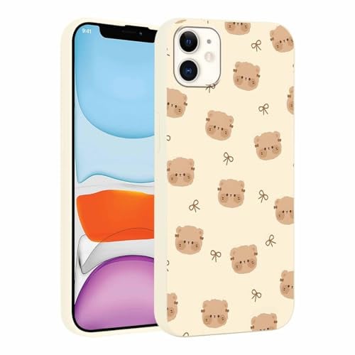 Phoona Handyhülle für iPhone 11 Hülle 6,1'', Aesthetic Muster Design Weiche TPU Ultra Dünn Silikon Schutzhülle Kratzfeste Stoßfest Bumper Schützen Case für Mädchen, Off-White-Bär