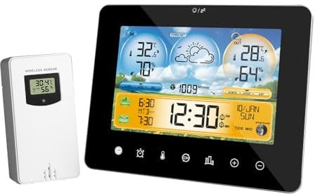 Gerbala Stazione Meteo con Sensore Esterno, Wireless Meteorologica con Display a Colori, Previsioni del Tempo, Barometro, Sveglia, Termometro, Igrometro, Uso Interno ed Esterno