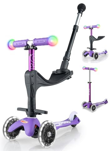 micro™ Mini micro Deluxe Magic 3in1 | Höhenverstellbar & Mitwachsend | Das ORIGINAL | Kinderroller ab 1 Jahr | Inklusive LED Rollen, Griff & Sitz | Jungs & Mädchen 1-6 Jahre (Purple)