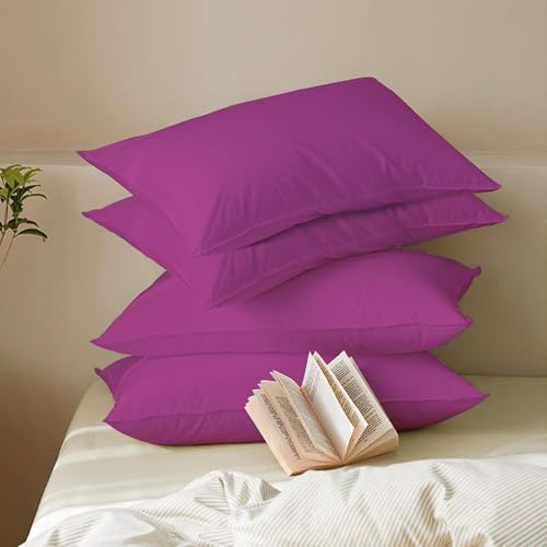 MistyMorning Pillow Cases 4 Pack Soft & Premium Quality Bedding & Linen, Egyptian Cotton 200 Thread Count, Breathable & Envelope Closure in Standard Size (50x75+15 cm) (Purple, Pack of 4)