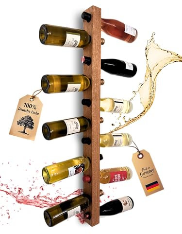 Weinregal Holz Eiche – Handgefertigt in Deutschland – Für 11 Flaschen – Stilvolles Weinregal zur Wandmontage – Design Flaschenregal & das perfektes Weinregal Wand - auch als Wein Geschenk geeignet