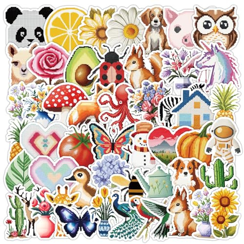 50 Pcs Cute Pixel Stickers for Phone,Guitar,Laptop,Water Bottles,Skateboard,Luggage,Bicycle,Nordic Style Stickers Waterproof Vinyl,Graffiti Decorate for Teens Girls Boys Child Motivate Gift