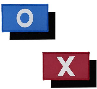 10,2 cm große Halloween-Kostüm-Cosplay-Aufnäher, rotes X-Schild und blaues O-Schild, Klettverschluss