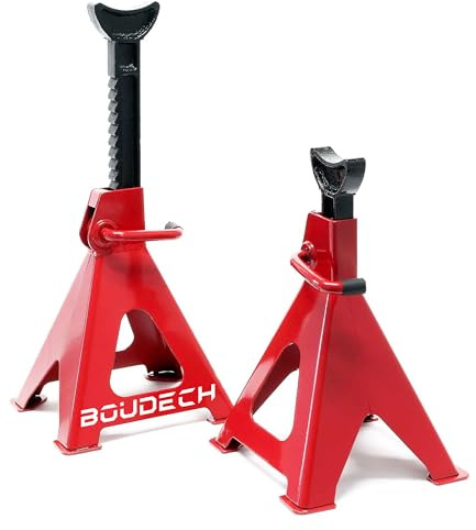 BOUDECH Muscleman Lot de 2 chevalets de voiture de portée 3000 kg réglable en hauteur 28-42 cm support automobile en acier rouge
