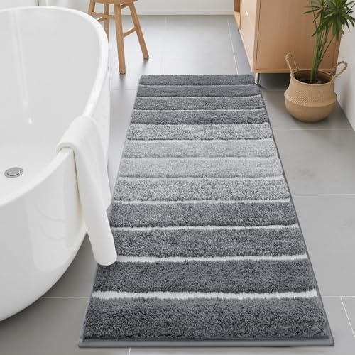 SHACOS Badezimmerteppich Badteppich Badematte rutschfest 60 x 120 cm Bad Teppich Badezimmer Wasserabsorbierend Duschmatte Badezimmermatte Badvorleger Waschbar, Grau