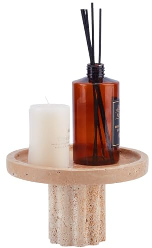 UNICRAFTALE Natural Travertine Tray 18x11.15cm Marble Jewely Display Tray with Single-Leg Flat Round Vanity Decorative Organizer Holder for Perfume Candles Jewelry Dish