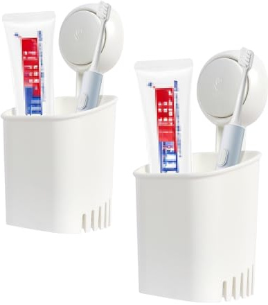 2 Pack Toothbrush Holder Wall Mounted, Suction Cup Toothbrush Holder with Drainage, Electric Toothbrush Holders for Bathroom No Drilling Toothpaste Holder Stick on Razor Holder for Shower