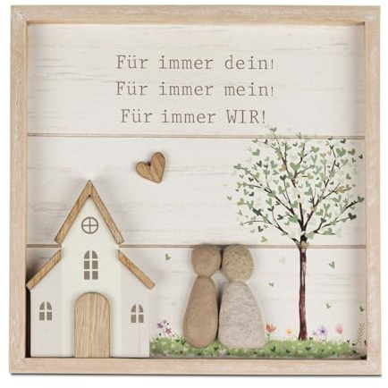 formano Wandbild Paar Holz Wanddeko mit Spruch,Für immer dein! Für immer mein! Für immer WIR!' - Liebevolle Wohn-Deko in Steinoptik - Hängedeko für Zuhause ca. 21 x 21 cm