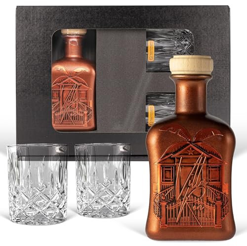 Villa Ron - Caribbean-Style Spiced Rum (0,5 litre de rhum brandy) - coffret cadeau avec 2 verres Nachtmann taillés