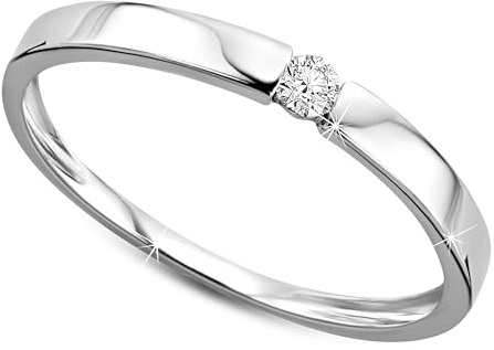 OROVI Verlobungsring Damen -9 Karat 375Weißgold/Gelbgold – Diamant Ring, Ring Gold mit natürlichem Diamant in Spannfassung, Hypoallergener Goldring, Schmuck Damen, Goldschmuck, inkl. edler Schmuckbox