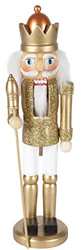 Nussknacker Kunsthandwerks-Stil König mit Zepter Gold-weiß / 25 cm/weihnachtlicher Nussknacker/handbemalte Deko Figur aus Holz/weihnachtlich dekorieren