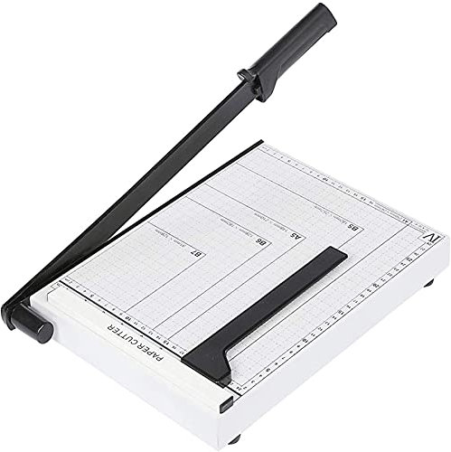 Voluker Taglierina per carta A4, Base metallica,Taglierina a leva,Protezione di sicurezza,Taglio simultaneo10 fogli di carta,32,5 x 25 x 3 cm,Bianco