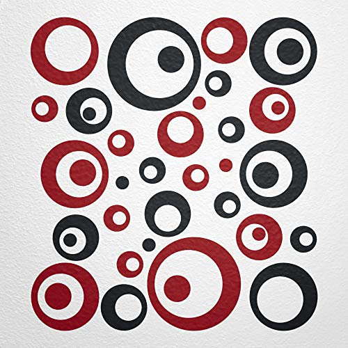 WANDfee Wandtattoo Kreise Punkte 50 Aufkleber FARBWUNSCH Wandaufkleber Kinderzimmer Fliesenaufkleber Badezimmer Küche dunkelrot schwarz