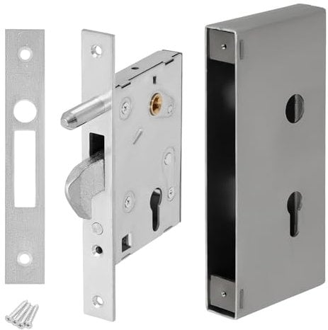 KOTARBAU® Serratura a gancio porta scorrevole F-60 serratura porta scorrevole serratura a gancio zincata piastra di chiusura anticorrosione per porta d'ingresso