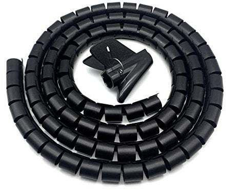 BuxiuGK Spirale Avvolgi Cavo Flessibile,Guaina Spiralata per Cavi 28mm x 2m con Inseritore,per TV Wire Computer Cable su casa o Ufficio -Nero