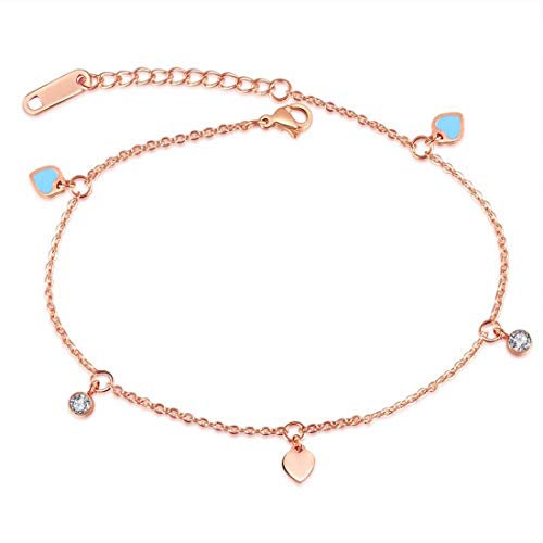 Kim Johanson Edelstahl Damen Fußkettchen *Verschiedene Modelle* in Roségold mit einem starken Karabinerverschluss inkl. Schmuckbeutel (Zara)