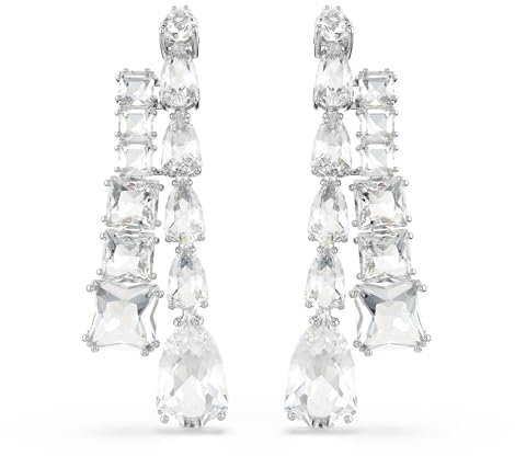 Swarovski Matrix Drop-Ohrhänger, Weiße, Rhodinierte Ohrringe mit Strahlenden Swarovski Kristallen in Verschiedenen Schliffen