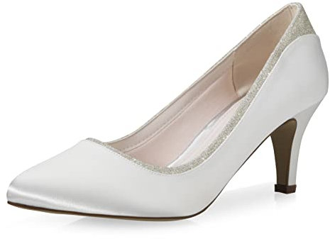 Rainbow Club Bridal Shoes Jara - Ladies, Pumps, Ivory/Cream, Satin, Glitter, Comfortably Padded, Funnel Heel - Size 38.5 EU (5.5 UK)