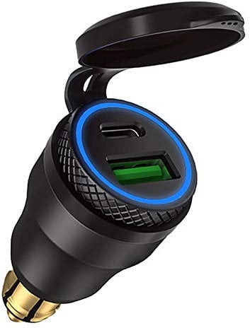 iMESTOU Aluminium DIN Plug USB C Charger 30W 5A Power Delivery Motorcycle Dual USB Charger QC 3.0 Quick Charge Power Adapter Waterproof Fits for 12V-24V BMW Ducati Triumph Hella DIN Socket
