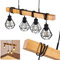 HOFSTEIN Pendelleuchte Barbengo, längliche Hängelampe aus Metall/Holz in Schwarz/Braun, 4-flammig, 4 x E27, moderne Hängeleuchte im Retro/Vintage-Design, Gitter-Optik, Wohnzimmer - Essimmer - Küche