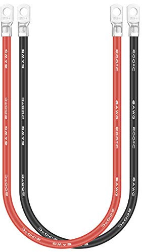 Jtron cavo 16mm2 elettrico 6 awg M8 Connettore per cavo per interruttore batteria per auto Rivestimento per cavi realizzato con cavo in silicone puro rame con anima da 16mm². 1.6 Ft x 2