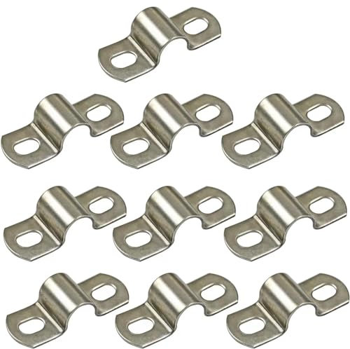AKIHISA 1 Inch Heavy Duty 2 Hole U-Tube Strap Clamp,10 Pcs Stainless Steel-304 Rigid U-Bracket Pipe Strap Clamp,Wire Pipe Clip Fastener(ID 25mm)